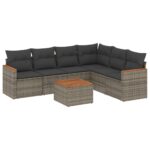 7-Piece Garden Sofa Set with Cushions Grey Poly Rattan Wicker Outdoor Patio Furniture