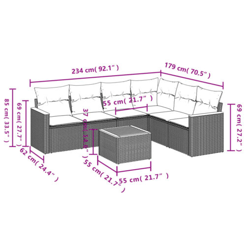 7-Piece Garden Sofa Set with Cushions Grey Poly Rattan Wicker Outdoor Patio Furniture - Image 8