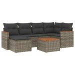 7-Piece Garden Sofa Set with Cushions Grey Poly Rattan Wicker Outdoor Patio Furniture