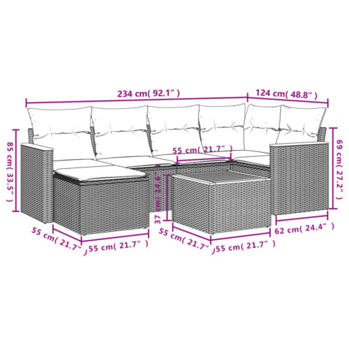 7-Piece Garden Sofa Set with Cushions Grey Poly Rattan Wicker Outdoor Patio Furniture - Image 9