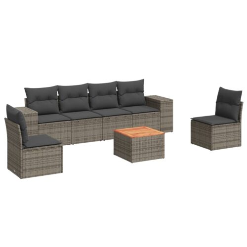 7-Piece Garden Sofa Set with Cushions Grey Poly Rattan Wicker Outdoor Patio Furniture