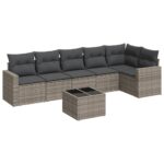 7-Piece Garden Sofa Set with Cushions Grey Poly Rattan Wicker Outdoor Patio Furniture