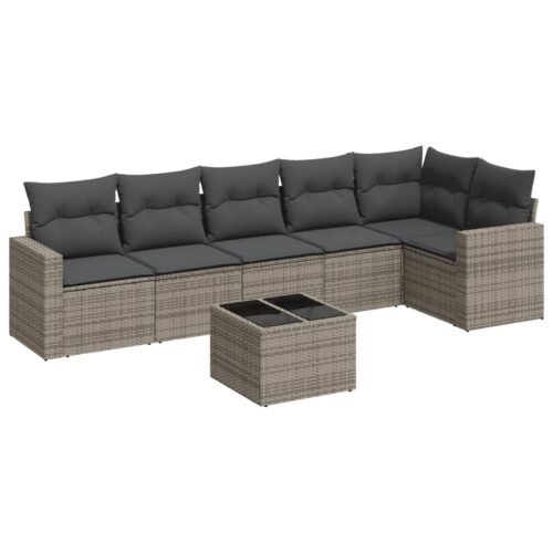 7-Piece Garden Sofa Set with Cushions Grey Poly Rattan Wicker Outdoor Patio Furniture - Image 5