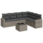 7-Piece Garden Sofa Set with Cushions Grey Poly Rattan Wicker Outdoor Patio Furniture