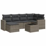 7-Piece Garden Sofa Set with Cushions Grey Poly Rattan Wicker Outdoor Patio Furniture