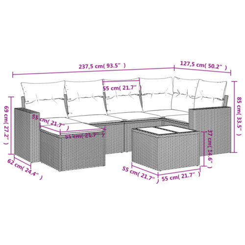 7-Piece Garden Sofa Set with Cushions Grey Poly Rattan Wicker Outdoor Patio Furniture - Image 3