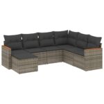 7-Piece Garden Sofa Set with Cushions Grey Poly Rattan Wicker Outdoor Patio Furniture