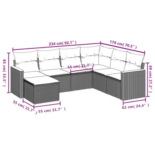 7-Piece Garden Sofa Set with Cushions Grey Poly Rattan Wicker Outdoor Patio Furniture - Image 8