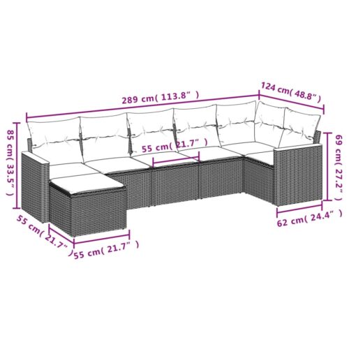 7-Piece Garden Sofa Set with Cushions Grey Poly Rattan Wicker Outdoor Patio Furniture - Image 8