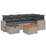 7-Piece Garden Sofa Set with Cushions Grey Poly Rattan Wicker Outdoor Patio Furniture