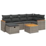 7-Piece Garden Sofa Set with Cushions Grey Poly Rattan Wicker Outdoor Patio Furniture