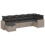 7-Piece Garden Sofa Set with Cushions Grey Poly Rattan Wicker Outdoor Patio Furniture