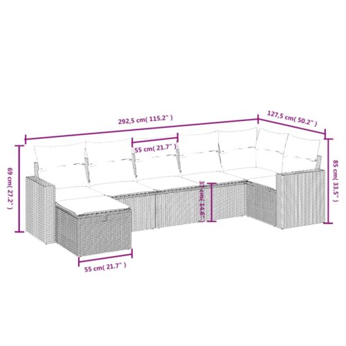 7-Piece Garden Sofa Set with Cushions Grey Poly Rattan Wicker Outdoor Patio Furniture - Image 4