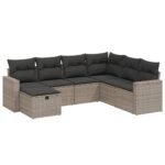 7-Piece Garden Sofa Set with Cushions Grey Poly Rattan Wicker Outdoor Patio Furniture