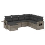 7-Piece Garden Sofa Set with Cushions Grey Poly Rattan Wicker Outdoor Patio Furniture