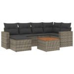 7-Piece Garden Sofa Set with Cushions Grey Poly Rattan Wicker Outdoor Patio Furniture