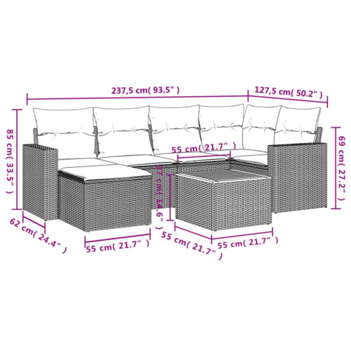 7-Piece Garden Sofa Set with Cushions Grey Poly Rattan Wicker Outdoor Patio Furniture - Image 12