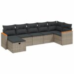 7-Piece Garden Sofa Set with Cushions Grey Poly Rattan Wicker Outdoor Patio Furniture
