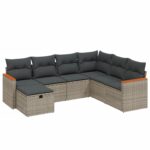 7-Piece Garden Sofa Set with Cushions Grey Poly Rattan Wicker Outdoor Patio Furniture