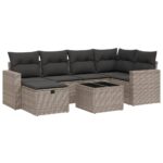 7-Piece Garden Sofa Set with Cushions Grey Poly Rattan Wicker Outdoor Patio Furniture