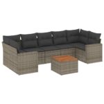 8-Piece Garden Sofa Set with Cushions Grey Poly Rattan Wicker Outdoor Patio Furniture
