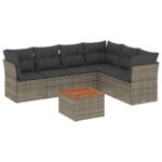 7-Piece Garden Sofa Set with Cushions Grey Poly Rattan Wicker Outdoor Patio Furniture