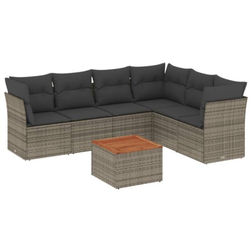 7-Piece Garden Sofa Set with Cushions Grey Poly Rattan Wicker Outdoor Patio Furniture