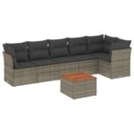 7-Piece Garden Sofa Set with Cushions Grey Poly Rattan Wicker Outdoor Patio Furniture