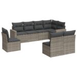 8-Piece Garden Sofa Set with Cushions Grey Poly Rattan Wicker Outdoor Patio Furniture
