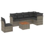 7-Piece Garden Sofa Set with Cushions Grey Poly Rattan Wicker Outdoor Patio Furniture