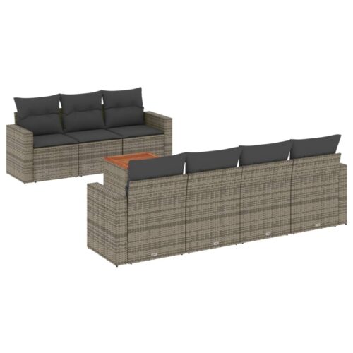 8-Piece Garden Sofa Set with Cushions Grey Poly Rattan Wicker Outdoor Patio Furniture