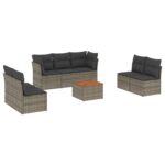 8-Piece Garden Sofa Set with Cushions Grey Poly Rattan Wicker Outdoor Patio Furniture