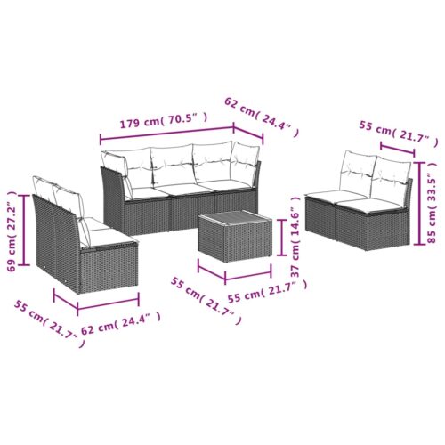 8-Piece Garden Sofa Set with Cushions Grey Poly Rattan Wicker Outdoor Patio Furniture - Image 7