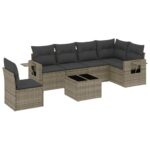 7-Piece Garden Sofa Set with Cushions Grey Poly Rattan Wicker Outdoor Patio Furniture