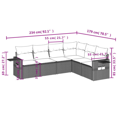 7-Piece Garden Sofa Set with Cushions Grey Poly Rattan Wicker Outdoor Patio Furniture - Image 9