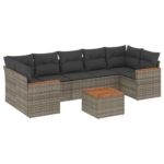 8-Piece Garden Sofa Set with Cushions Grey Poly Rattan Wicker Outdoor Patio Furniture