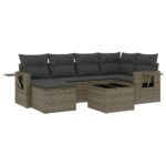 7-Piece Garden Sofa Set with Cushions Grey Poly Rattan Wicker Outdoor Patio Furniture