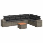 8-Piece Garden Sofa Set with Cushions Grey Poly Rattan Wicker Outdoor Patio Furniture