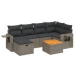 7-Piece Garden Sofa Set with Cushions Grey Poly Rattan Wicker Outdoor Patio Furniture