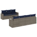 8-Piece Garden Sofa Set with Cushions Grey Poly Rattan Wicker Outdoor Patio Furniture