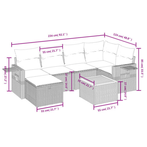 7-Piece Garden Sofa Set with Cushions Grey Poly Rattan Wicker Outdoor Patio Furniture - Image 4