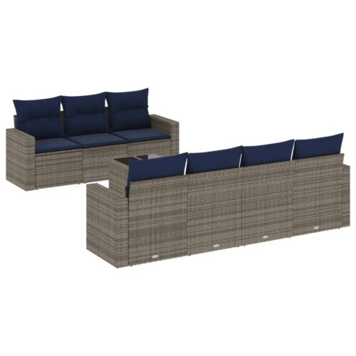 8-Piece Garden Sofa Set with Cushions Grey Poly Rattan Wicker Outdoor Patio Furniture - Image 5
