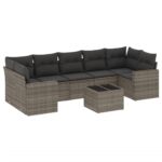 8-Piece Garden Sofa Set with Cushions Grey Poly Rattan Wicker Outdoor Patio Furniture