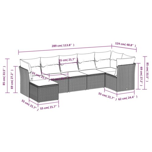 7-Piece Garden Sofa Set with Cushions Grey Poly Rattan Wicker Outdoor Patio Furniture - Image 3
