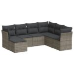 7-Piece Garden Sofa Set with Cushions Grey Poly Rattan Wicker Outdoor Patio Furniture