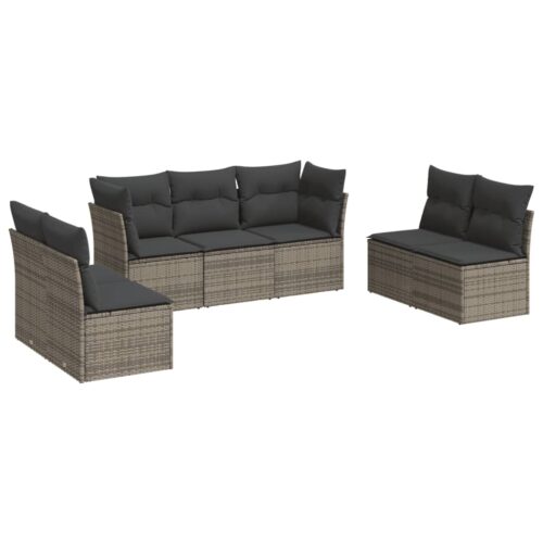 7-Piece Garden Sofa Set with Cushions Grey Poly Rattan Wicker Outdoor Patio Furniture