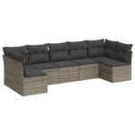 7-Piece Garden Sofa Set with Cushions Grey Poly Rattan Wicker Outdoor Patio Furniture