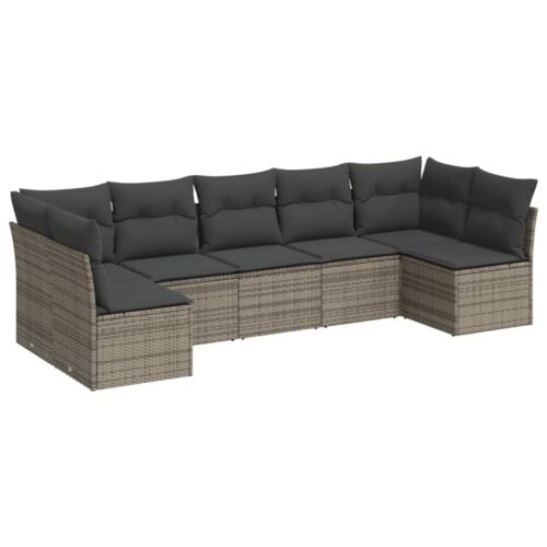 7-Piece Garden Sofa Set with Cushions Grey Poly Rattan Wicker Outdoor Patio Furniture - Image 5