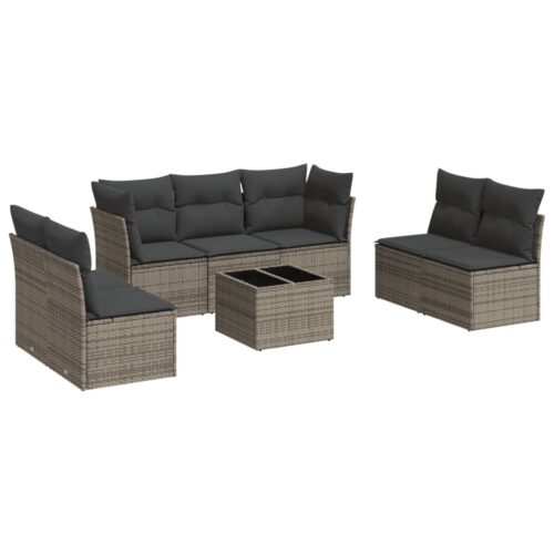 8-Piece Garden Sofa Set with Cushions Grey Poly Rattan Wicker Outdoor Patio Furniture - Image 5