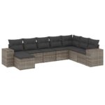 8-Piece Garden Sofa Set with Cushions Grey Poly Rattan Wicker Outdoor Patio Furniture